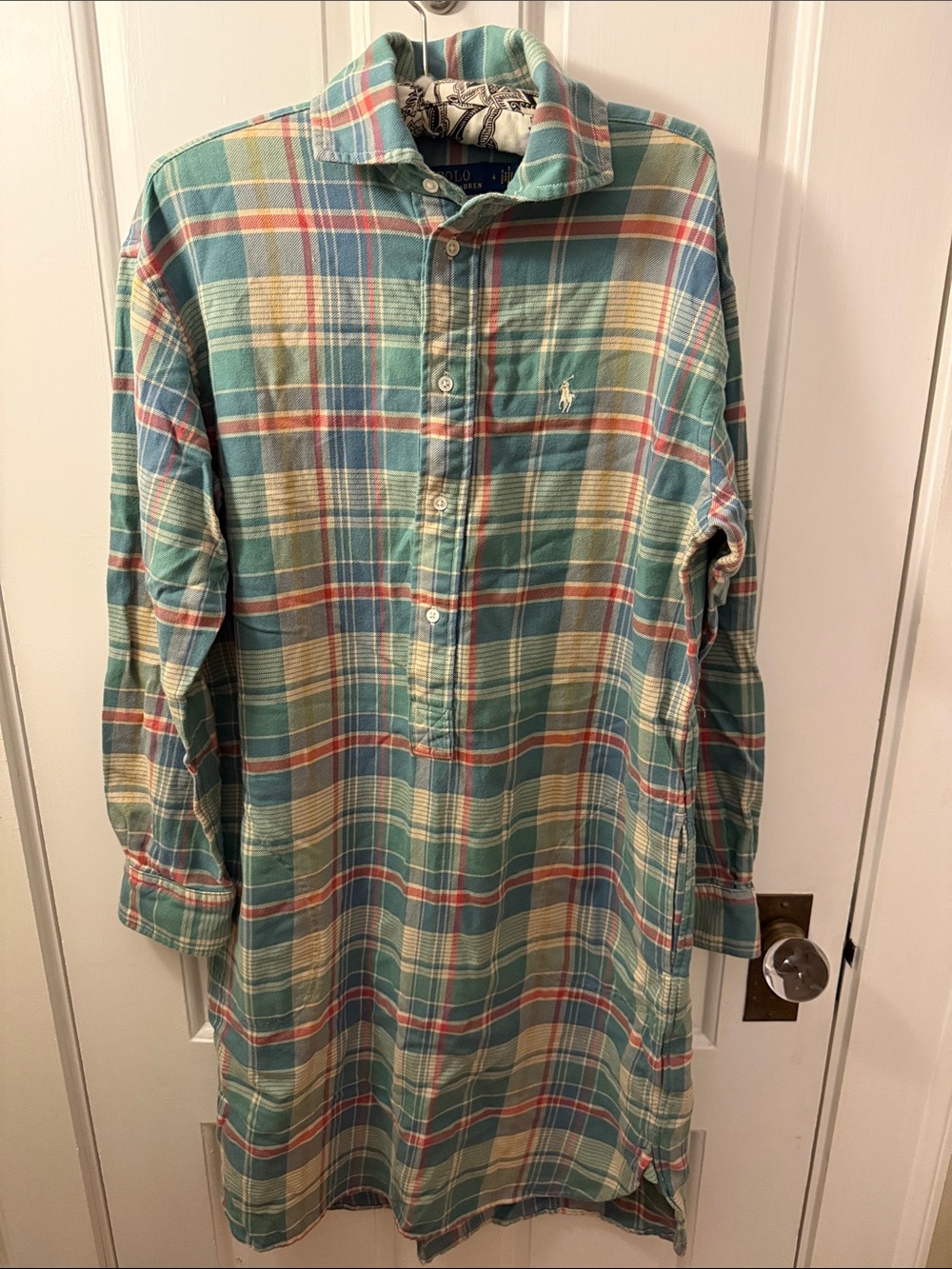 Polo by Ralph Lauren Multicolor Plaid Long-Sleeve Button dress size 4. Cotton